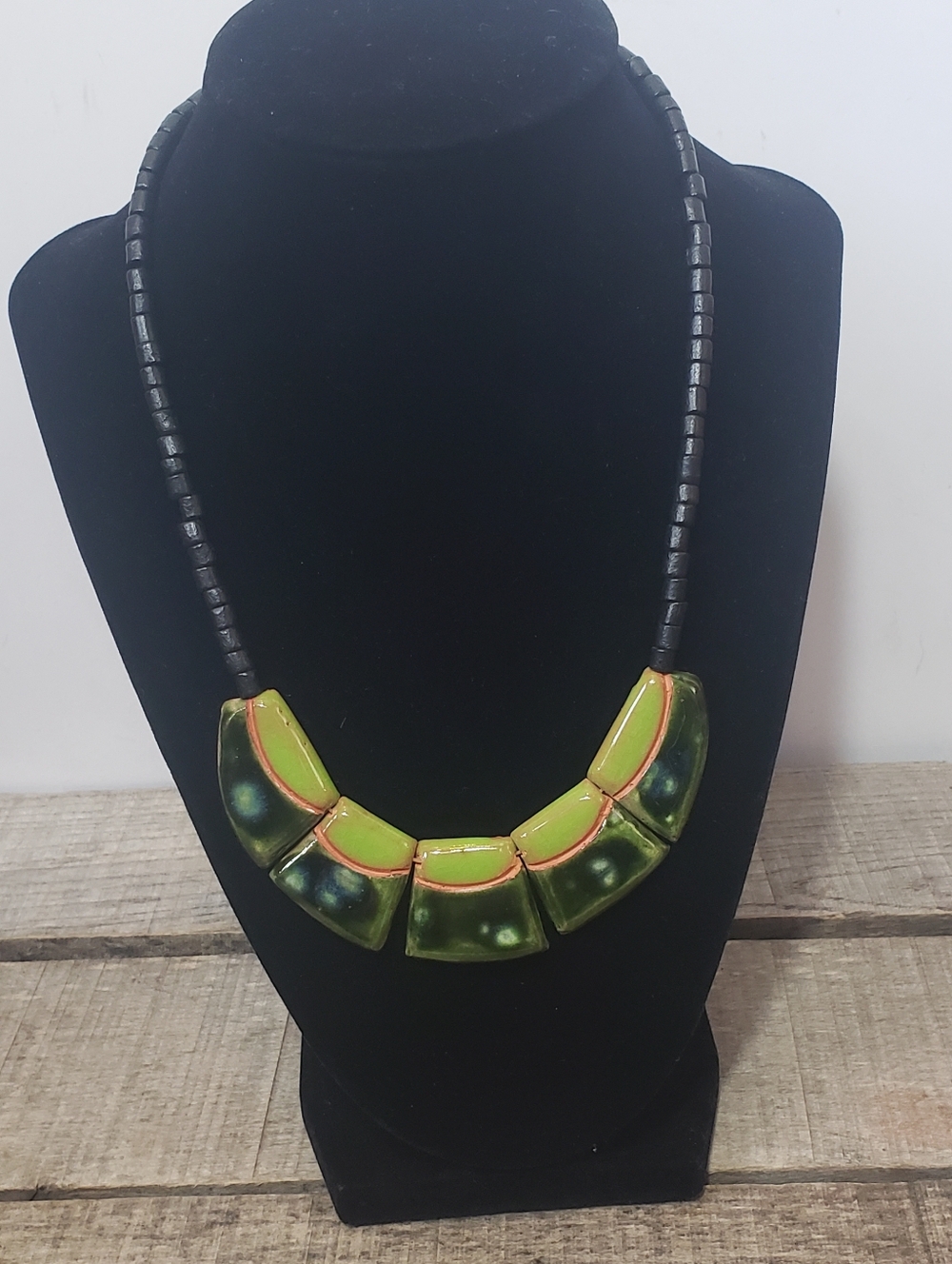 ARTISAN Pottery Beaded Necklace Greens